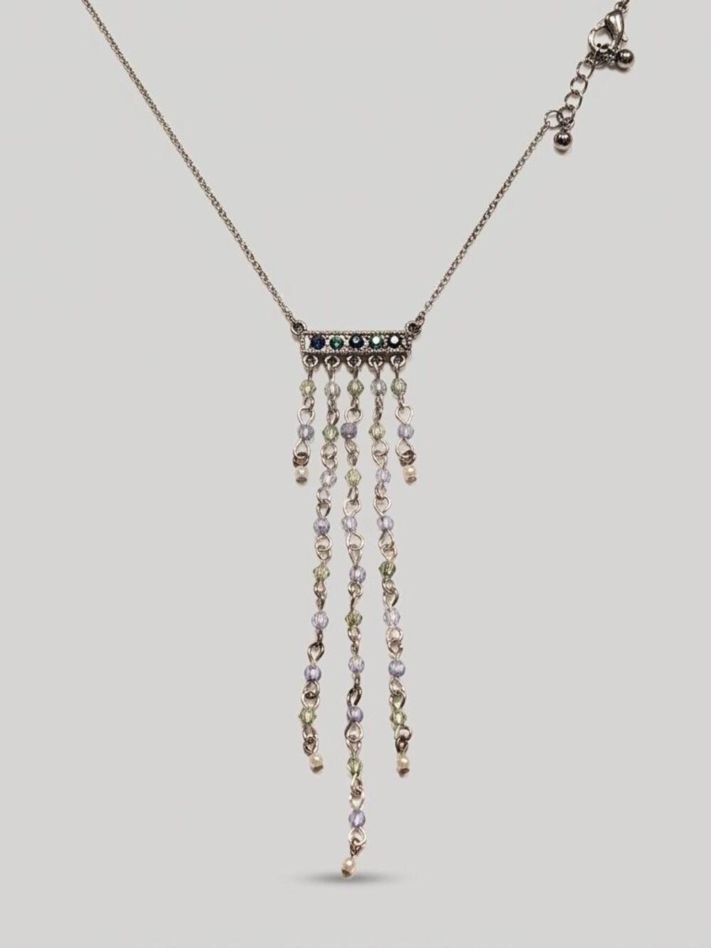 Vintage Silver Art Deco Rhinestone Pearl Adjustable Necklace